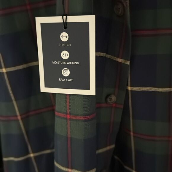 NWT Club Room Button Down XXL Stretch Moisture Wicking Cotton Plaid Tarten Blue - Picture 6 of 11